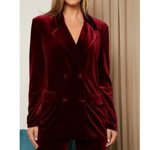 double button closure Velvet Blazer Burgundy